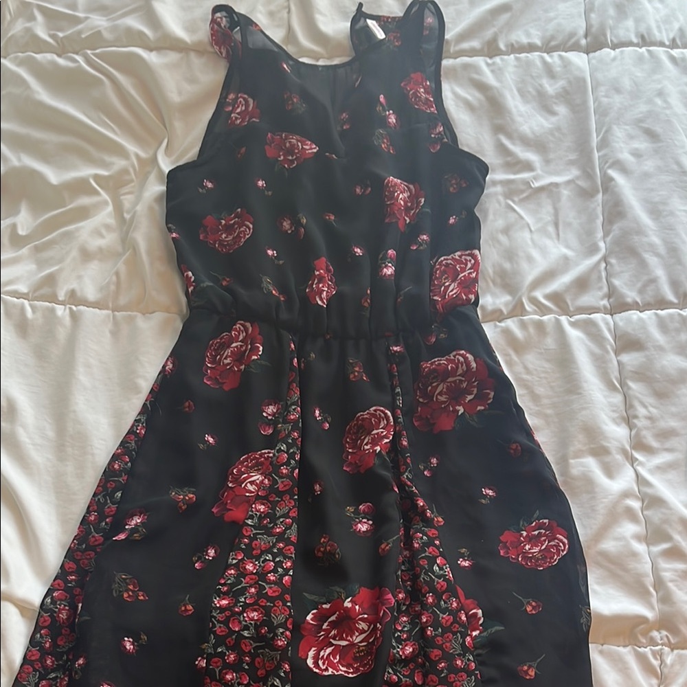 Floral Black and Red Women's Dress